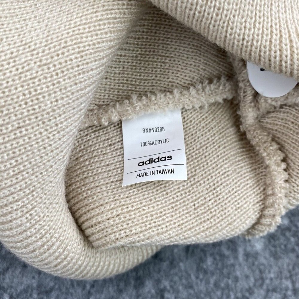 Adidas Originals Wide Cuff Fold Beanie Women’s OSFM Alumina Beige Black Knit Cap - Picture 3 of 4